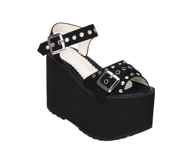 TAAFO Woman Girl Cosplay Rivet Punk Shoes Lady Trifle Heel Wedges Pumps Women Princess Sandals 47