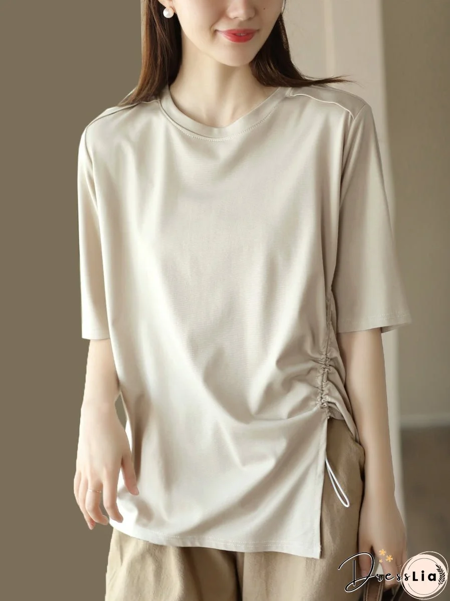 Women Casual Irregular Adjustable Hem Solid Summer Tops