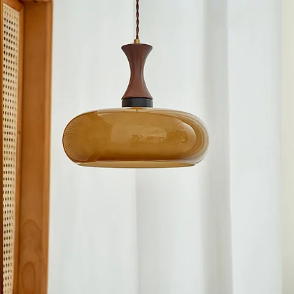 Wooden Yellow Dome Pendant Light for Kitchen Islands
