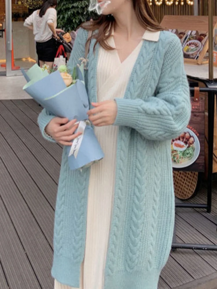 Daily Dropped Shoulder Long Sleeve Textured Knit Oversized Solid Cardigan