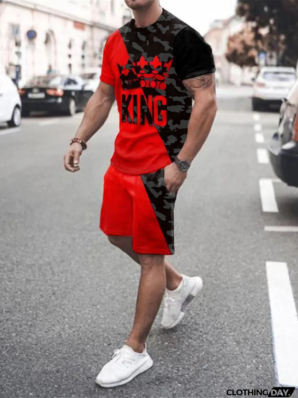 Men's Printed T Shirt And Shorts 2 Piece Sets
