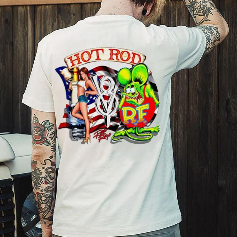 HOT ROD Sexy Lady & Rat Print Men's T-shirt
