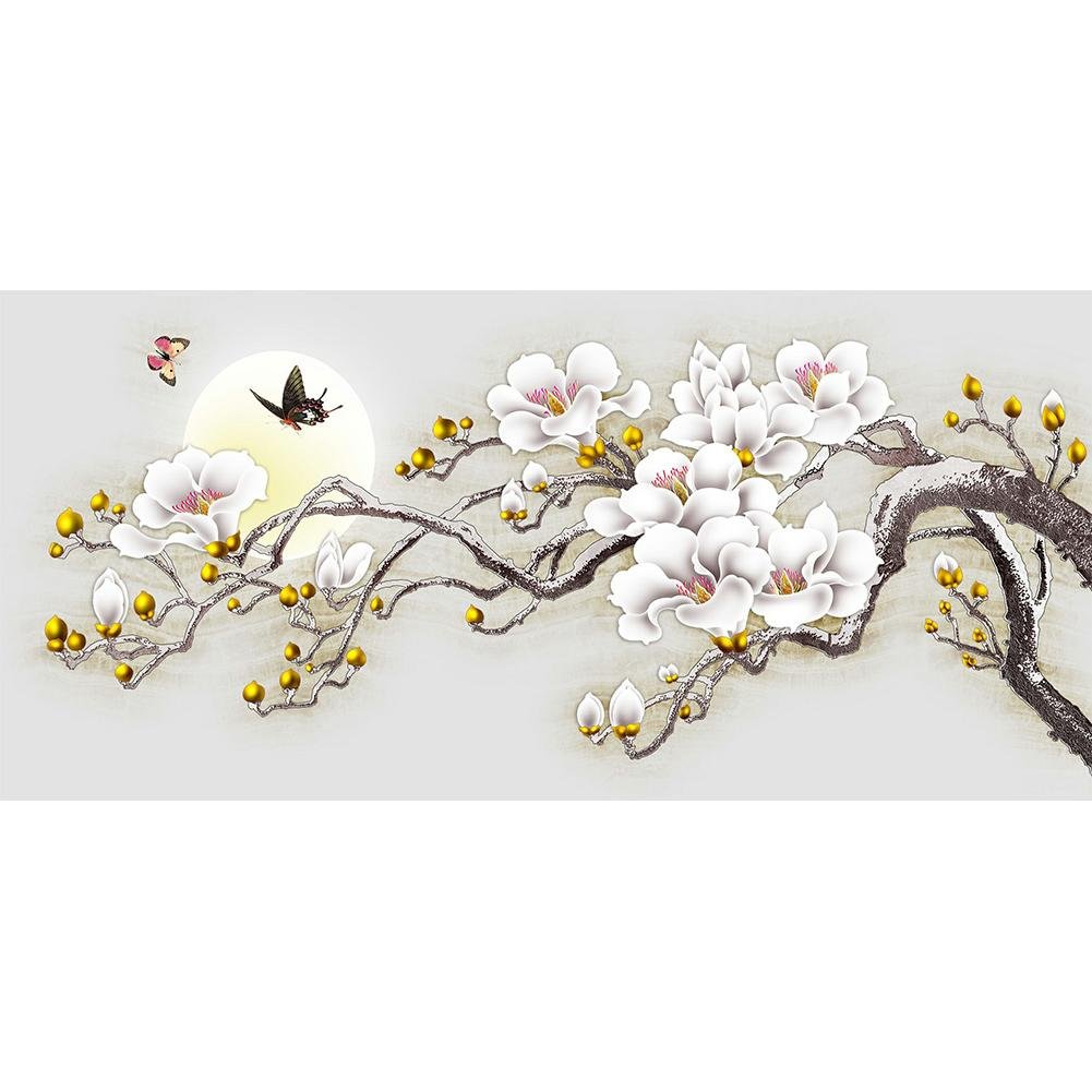 Big Size Round Diamond Painting - Flower Butterfly (80*40cm)