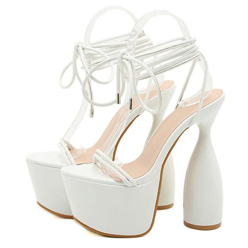 New Fashion Pink Green Cross Strap Sandals Club Female Thick-Soled Strange High-Heeled Gladiator Peep Toe Lace Up Platform Shoes