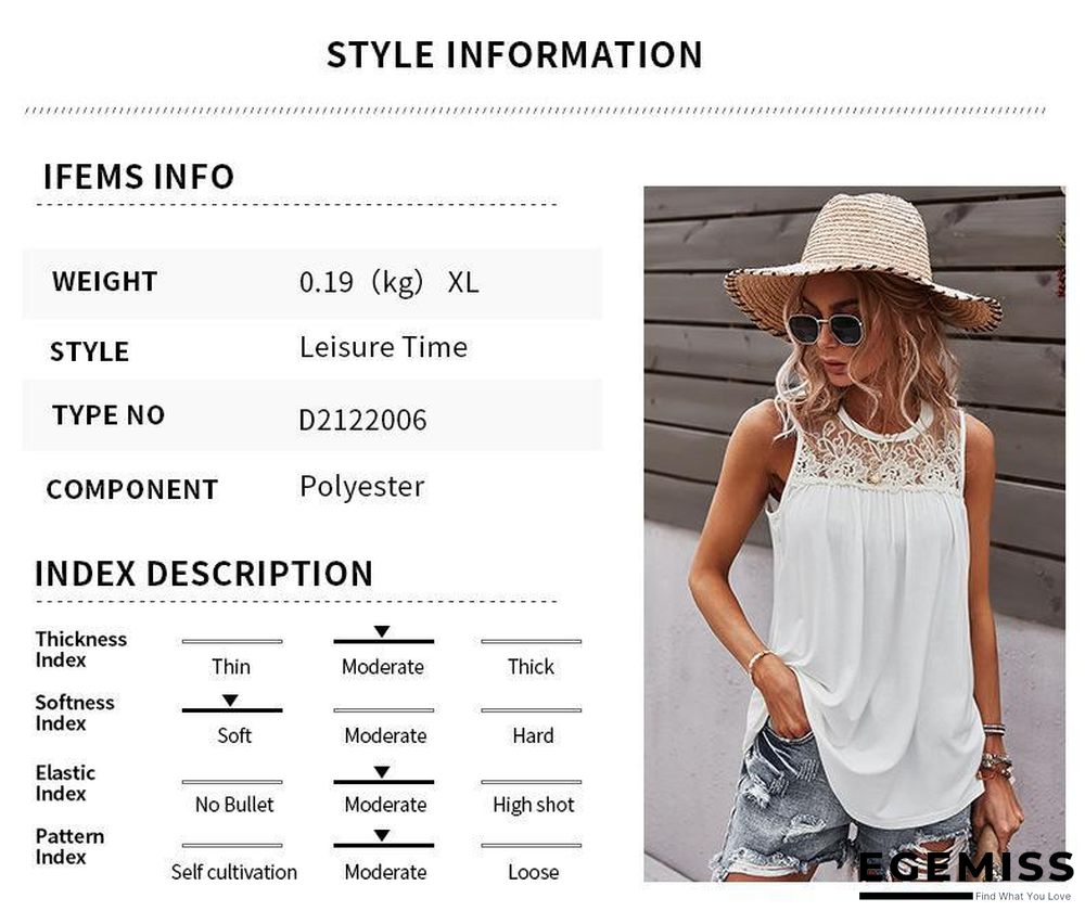 Long T-shirt Sleeveless Lace Women's Top | EGEMISS