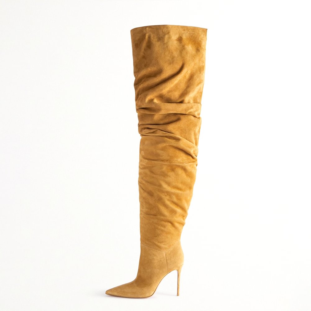 Suede Brown Over The Knee Boots Loose Style Stiletto Heel High Boots Nicepairs