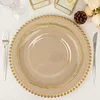 10 Pack | 10" Clear / Gold Scalloped Rim Plastic Dinner Plates, Large Disposable Party Plates