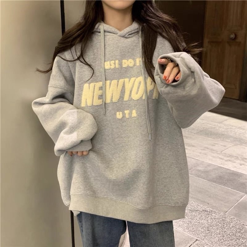 Letter Hoodies Women Loose Kawaii BF Simple Students All-match Streetwear Spring Fall Outwear New Arrival Korean Style Hooded