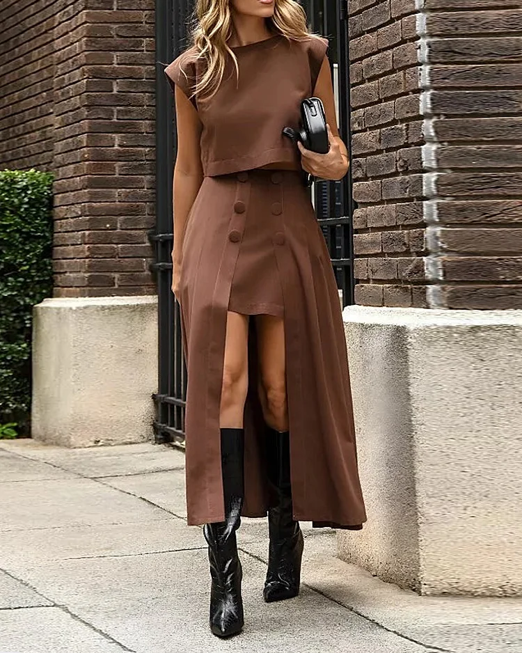 Casual solid color two-piece set