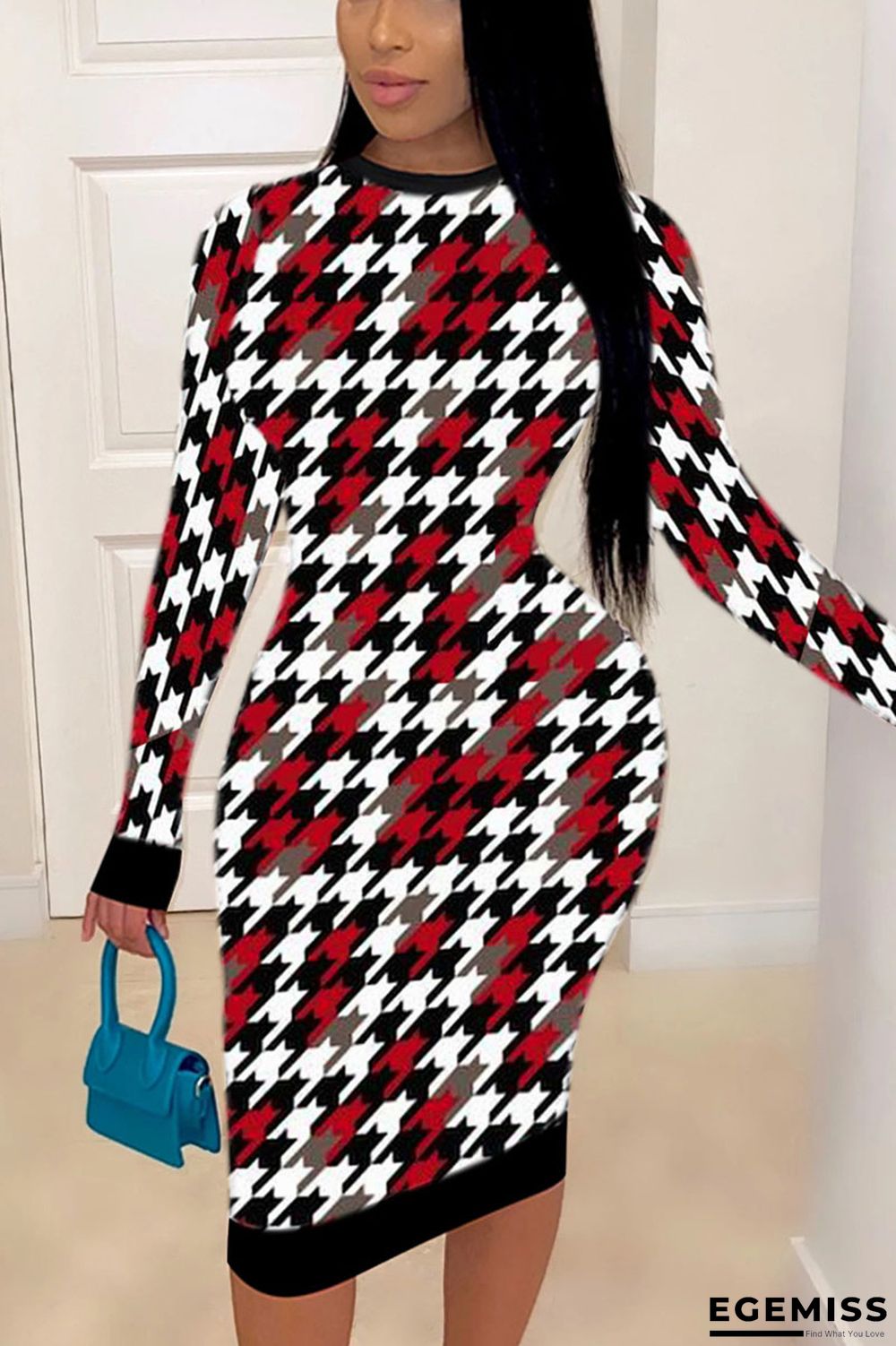 Red White British Style Print Hollowed Out O Neck A Line Dresses | EGEMISS