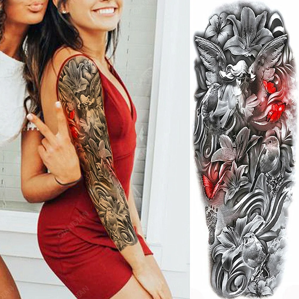 Sdrawing Women Waterproof Temporary Tattoos Stickers Arm Cool Hipster Skull Mermaid