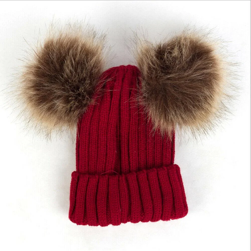 2020 Baby Stuff Accessories Toddler Kids Girl Boy Baby Infant Winter Warm Crochet Knit Hat Fur Balls Beanie Cap