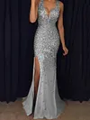 Sequinned Condole Belt Split-Side V-Neck Evening Dress