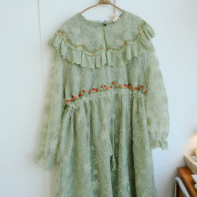 Queenfunky cottagecore style Spring Vibe Lace Embroidered Dress QueenFunky
