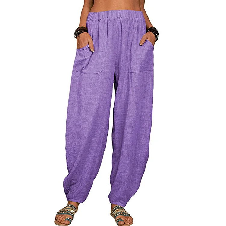 Solid Color Loose Cotton Linen Harem Lounge Pants