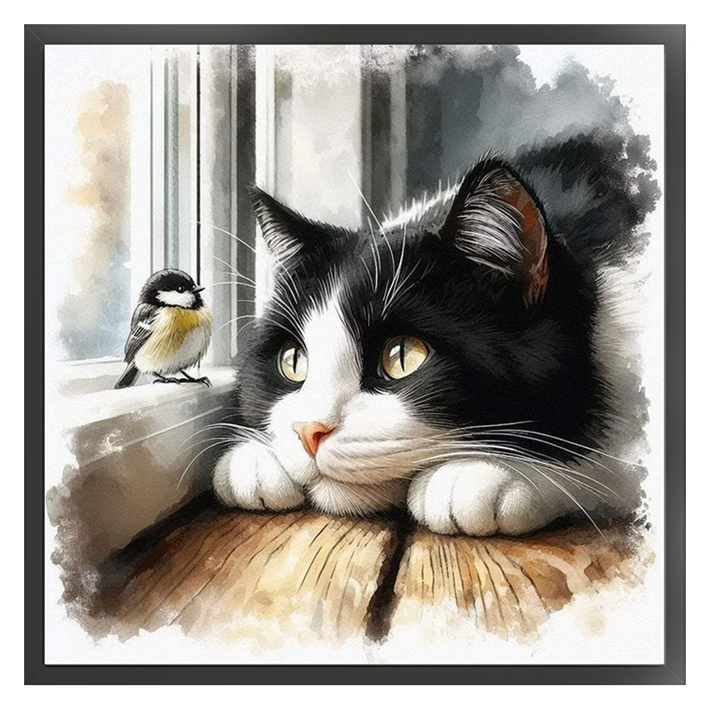 11CT Full Stamped Cross Stitch - Cat And Bird (40*40cm)