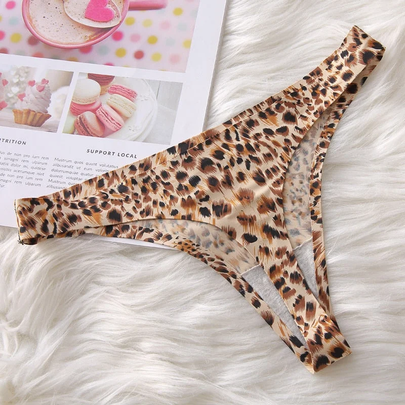 Sexy Leopard Panties Women G Strings Comfort Ice Silk Breathable Underwear Intimates Seamless Low Waist Lingerie Thongs lenceria