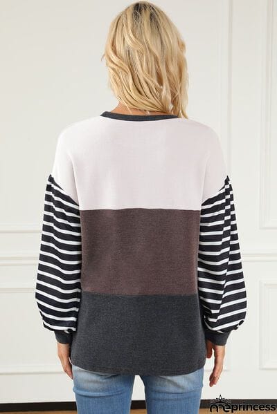 Striped Color Block Dropped Shoulder T-Shirt