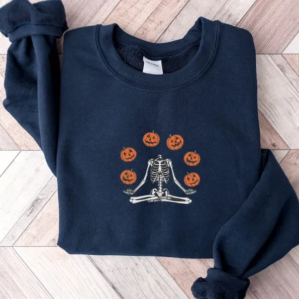 Embroidered Pumpkin Halloween Sweatshirt