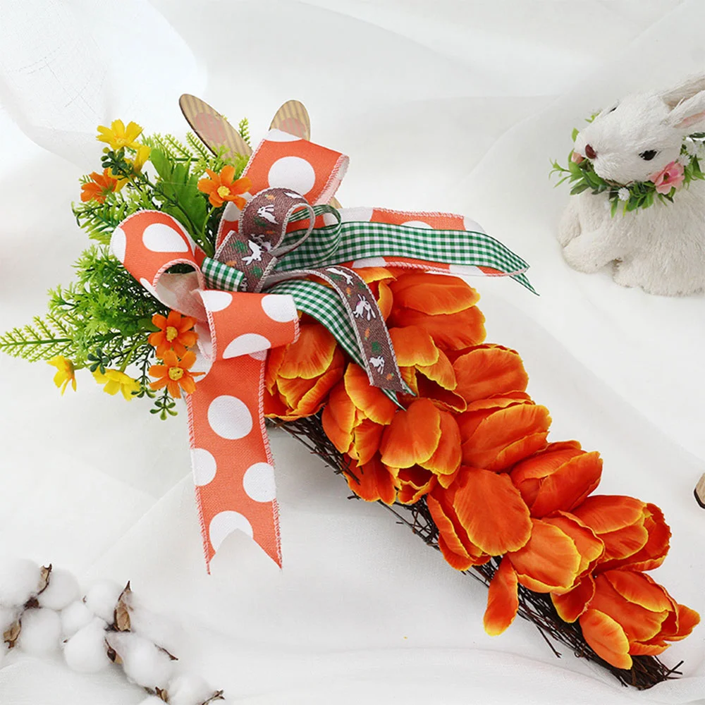 Easter Tulip Simulation Flower Carrot Rabbit Shaped Wreath Pendant