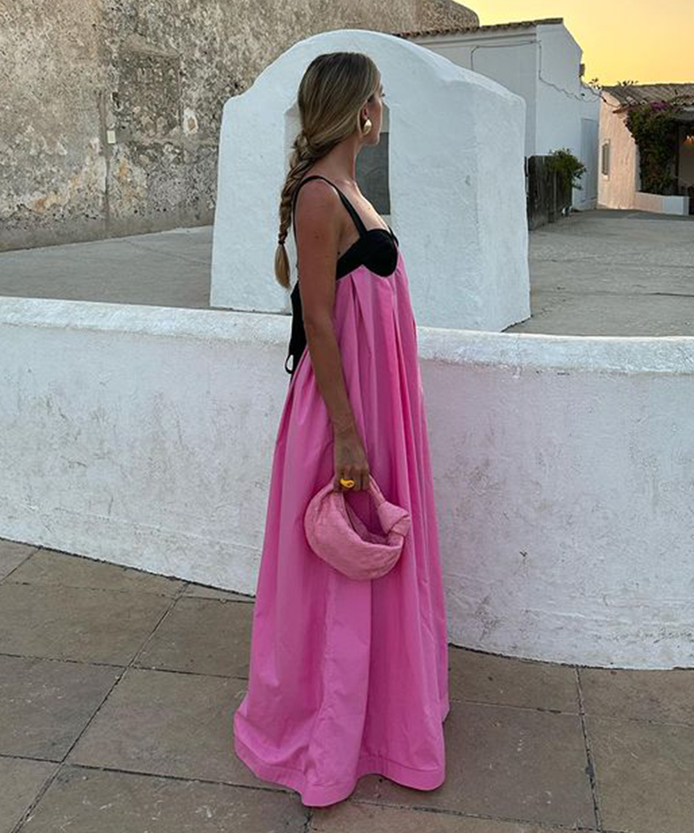 Rotimia Black & Pink Color Contrast Design Maxi Dress