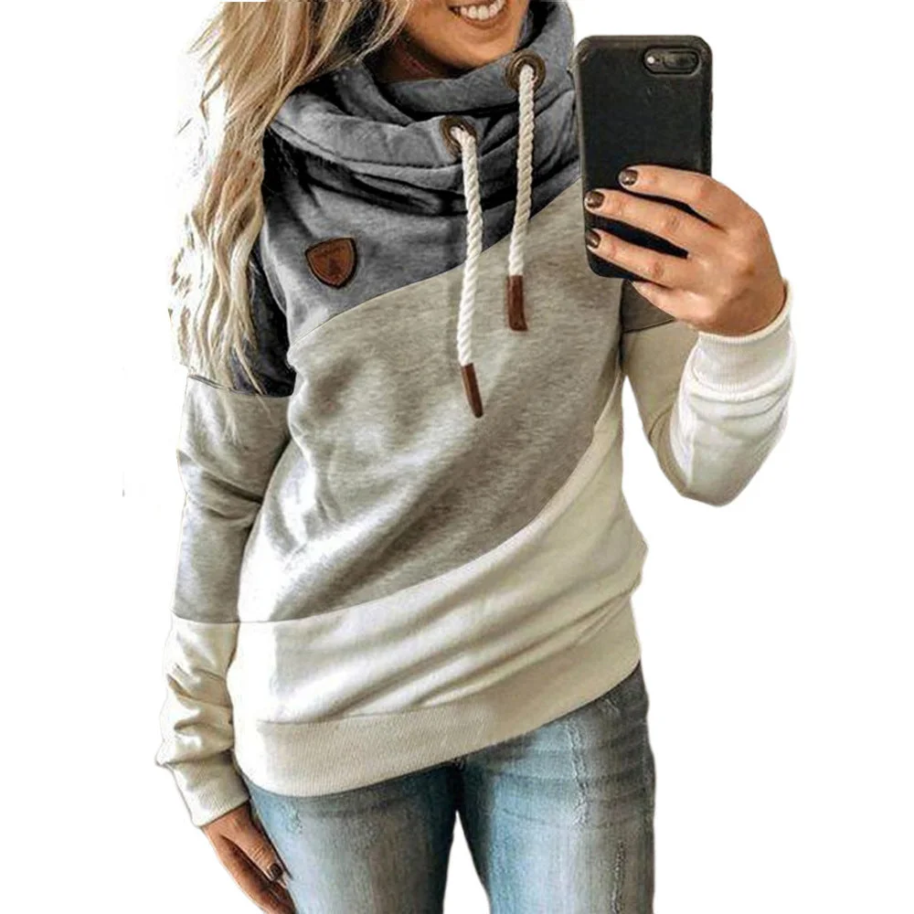 Uveng Splicing Stitching Hooded Fleece Loose Sweater