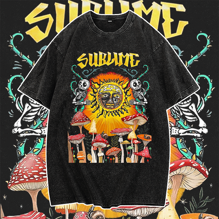 Davidhawaii100% Cotton Casual Vintage Rock Band Sun Mushroom Street Tee - 100% Cotton