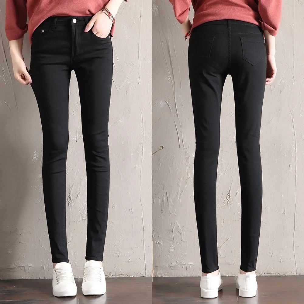 White Warm Jeans Women Winter Wear Black Grey Female Denim Trousers Young Ladies Slim Skinny Streetwear Jean Fleece Pencil Pants