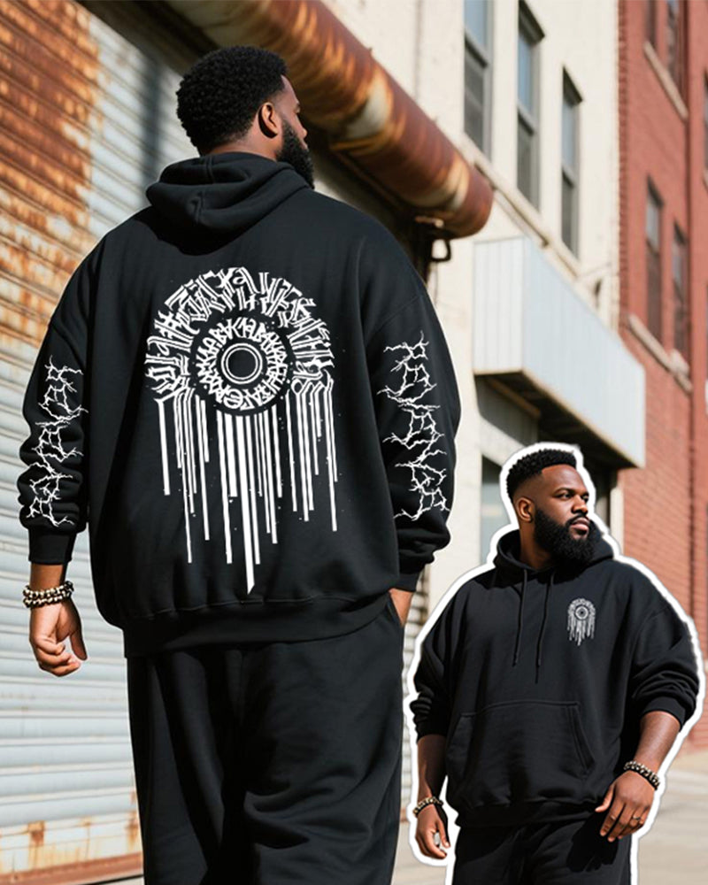 Big & Tall Men's Black Gothic Letter Print Hoodie Set