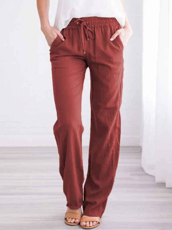 Women's plus size cotton and linen casual trousers
