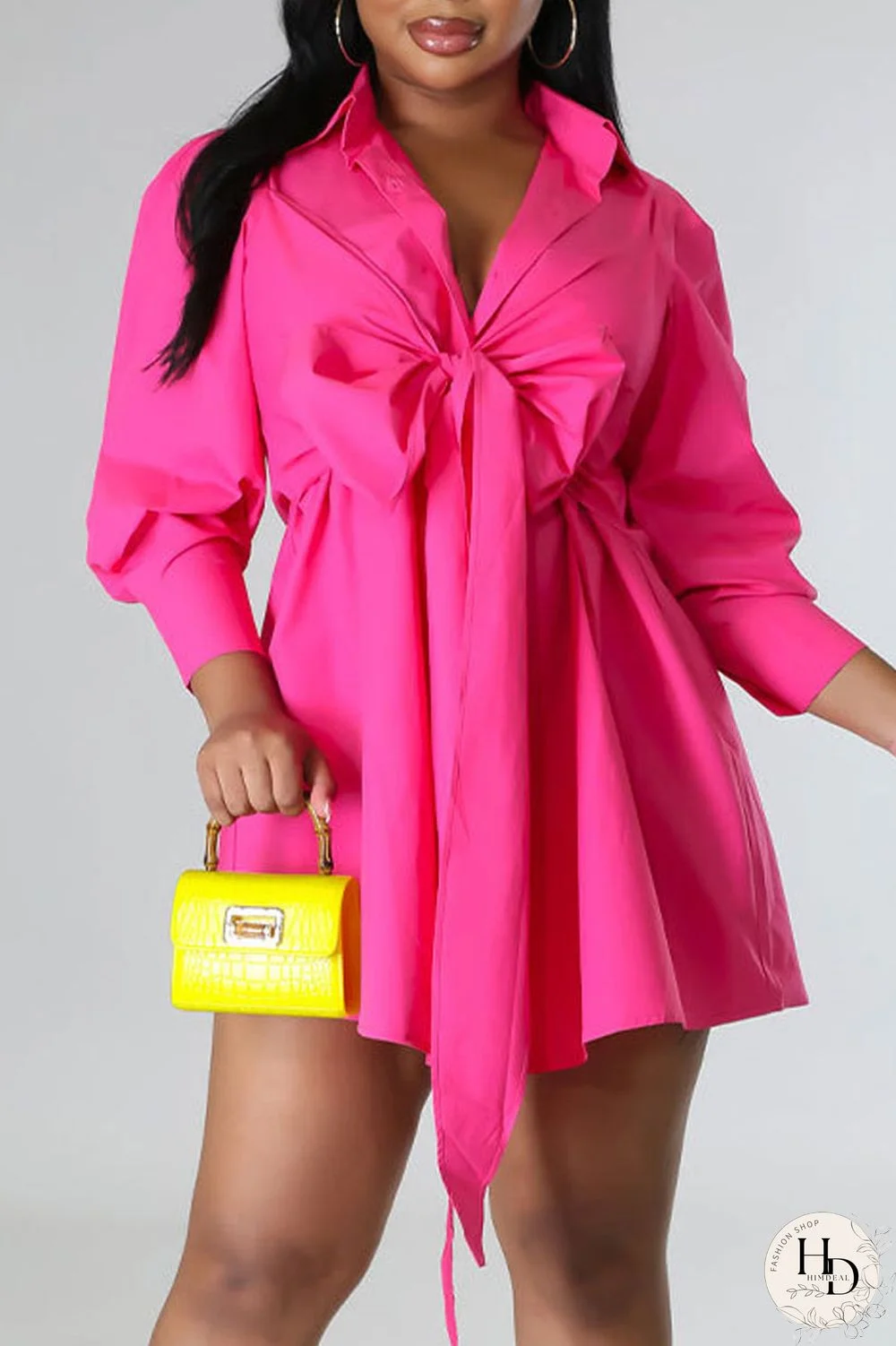 White Casual Solid Bandage Patchwork Buckle Turndown Collar Shirt Dress Dresses