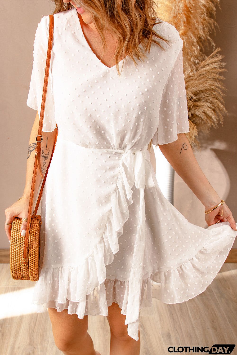 White Swiss Dot Short Dress