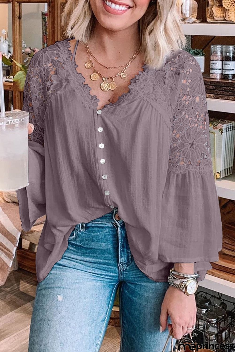 Crochet Lace Button Top
