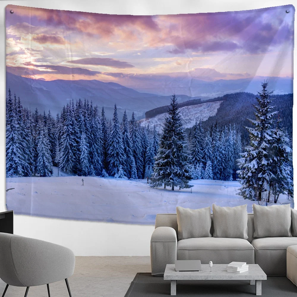 Snow Scene Tapestry Wall Hanging Christmas Gift New Year Bed Sheet Psychedelic Landscape Art Home Decor