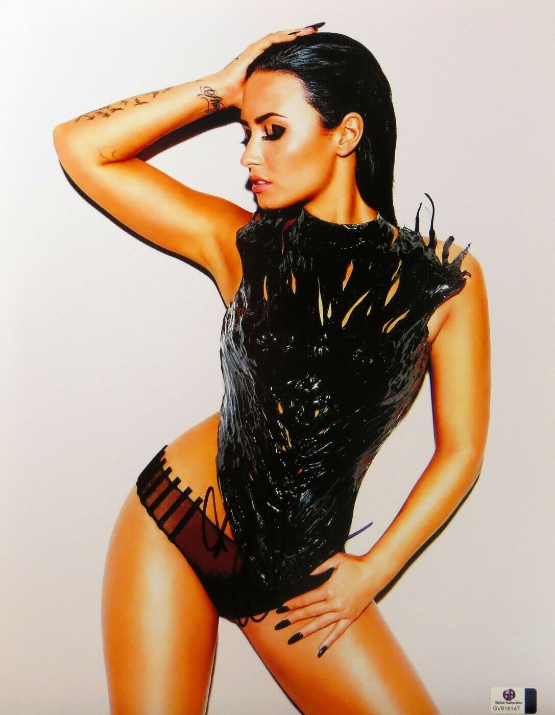 Demi Lovato Signed Autographed 11X14 Photo Poster painting Sexy Black Flame Outfit GV816147