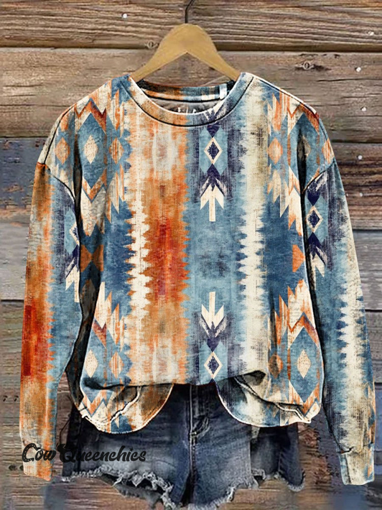 Tribal-Aztec Art Print Casual Sweatshirt Multicolor / S