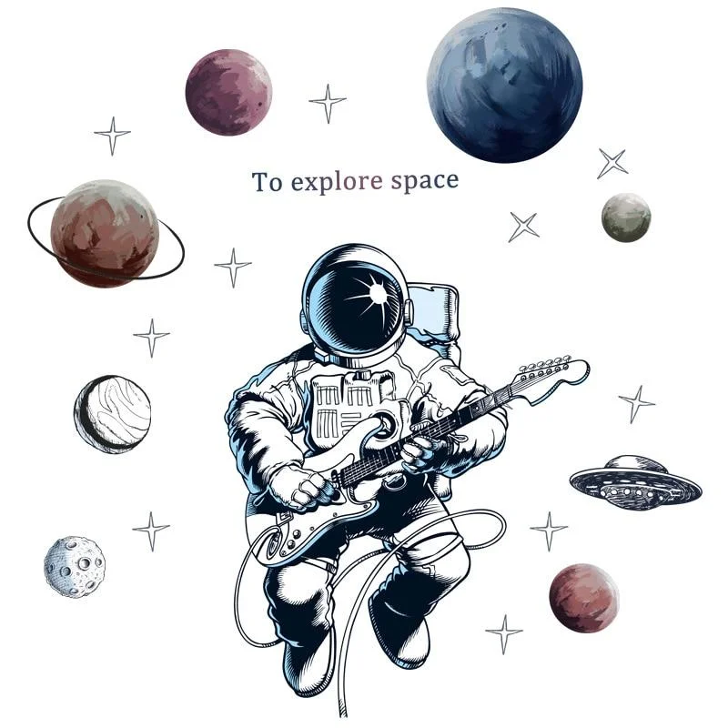 Space Astronaut Wall Stickers for Kids Room Boy Room Decoration Planets Wall Decals Decorative Stickers Bedroom Mural Wallpaper 1023