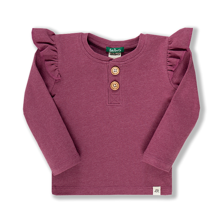 Raspberry Long Sleeve Button Flutter Top