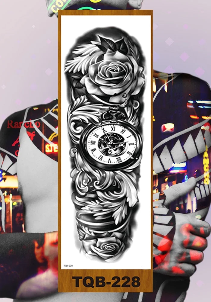 Full Flower Arm Temporary Tattoos Stickers Man Woman Girl Body Fake Tatoo Mechanical Robotic Photorealistic Steampunk Astronaut