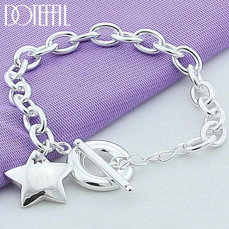 DOTEFFIL 925 Sterling Silver Star TO buckle Charm Bracelets Chain For Women Jewelry