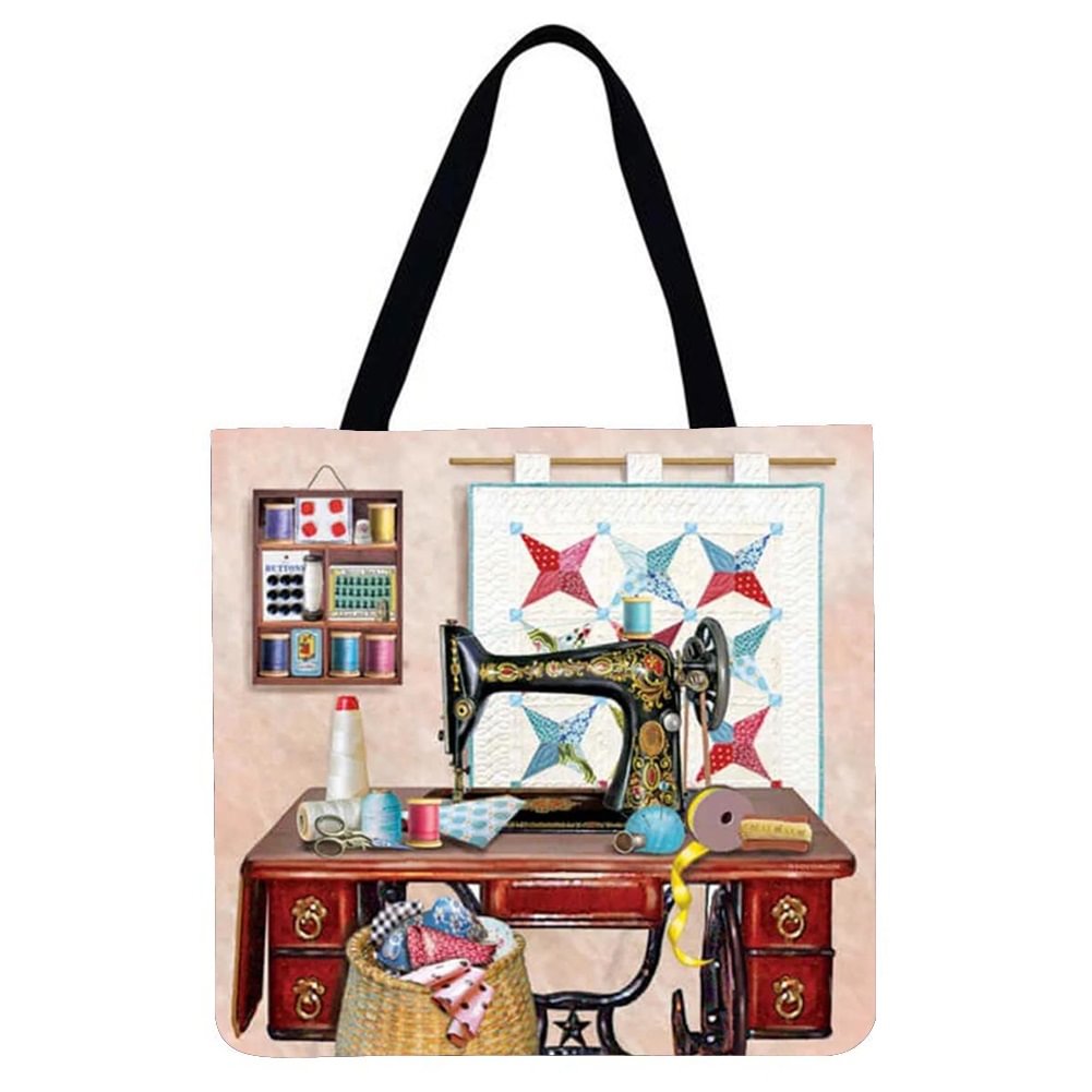Linen Tote Bag - Sewing machine