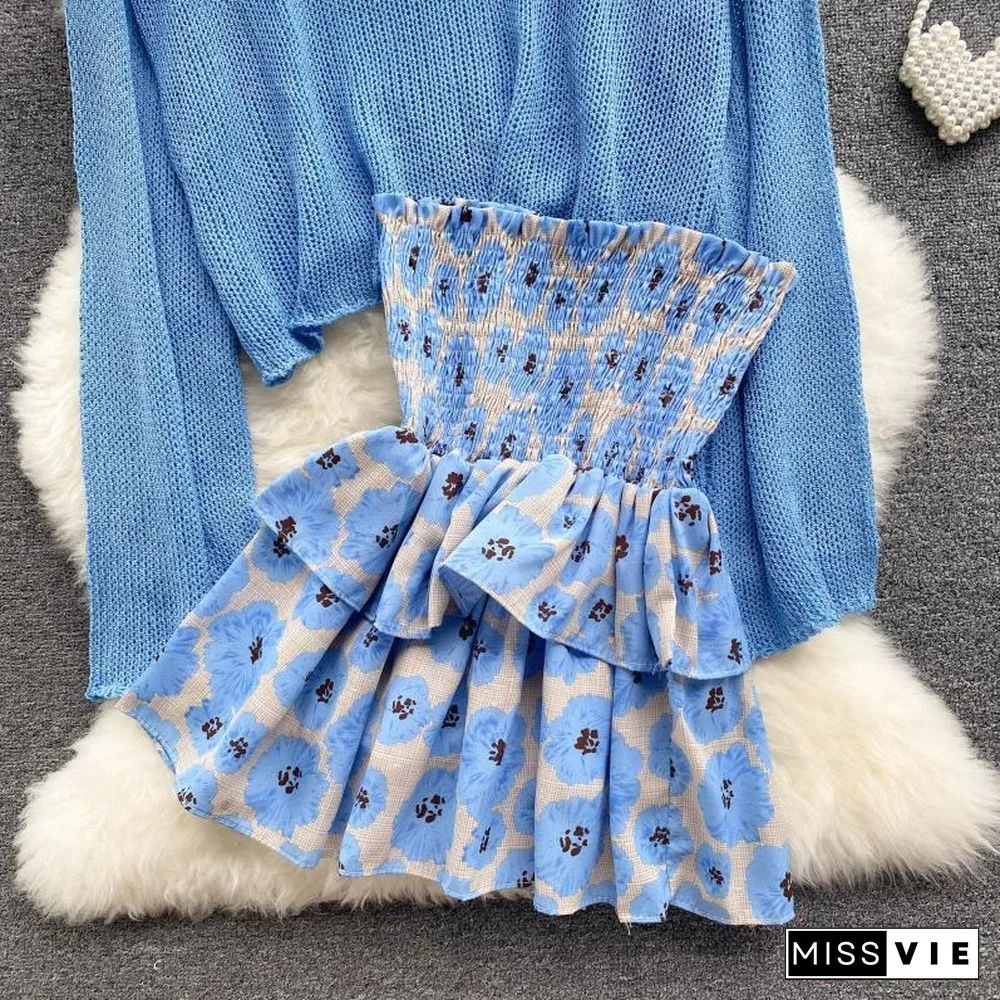 Long Sleeve Knit Tee+Floral Skirt P13316