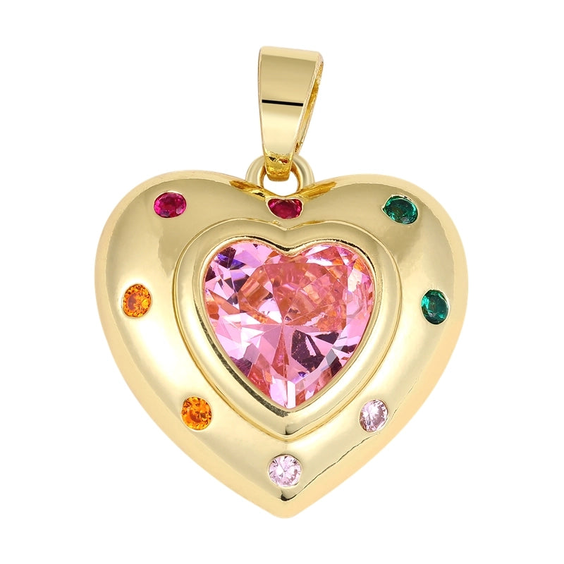 1 Piece 18.5*13.3MM Copper Zircon Geometric Heart Shape Flower Polished Pendant Jewelry Accessories