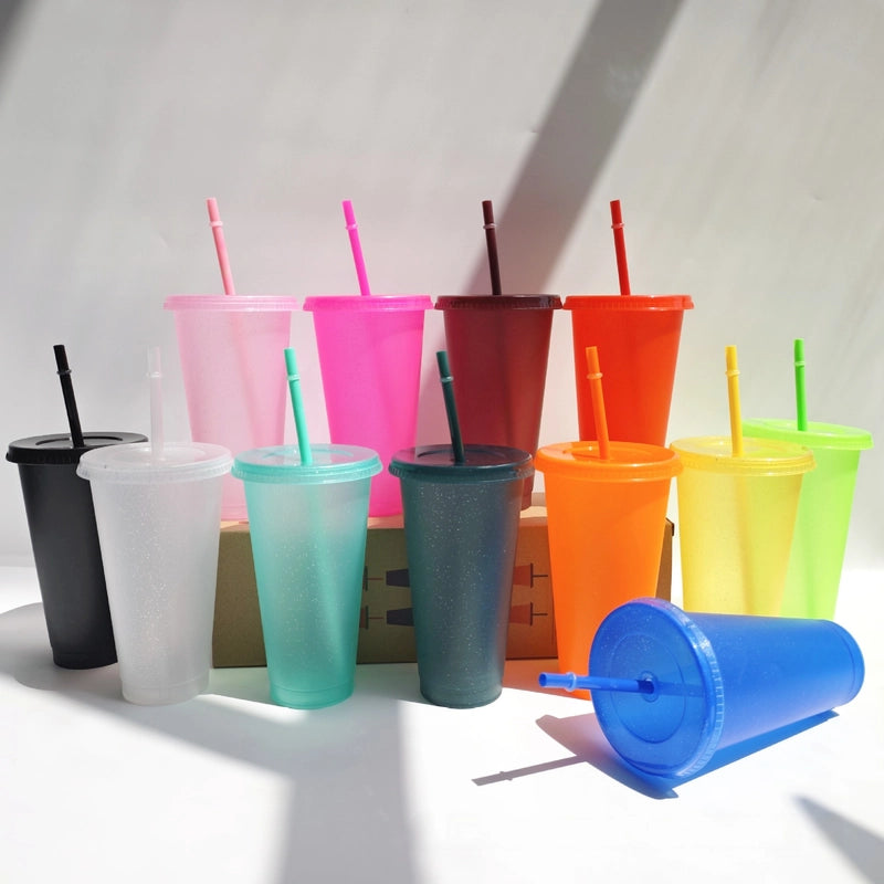 Factory Straight Out Of Cross-border Explosions Large Capacity 710ml Creative Pp Plastic 15 Color Glitter Sipper Cup Logo