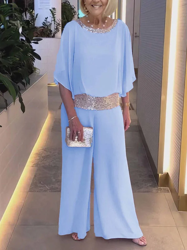 Chiffon Sequins Temperament Bat Sleeve Women's Sets