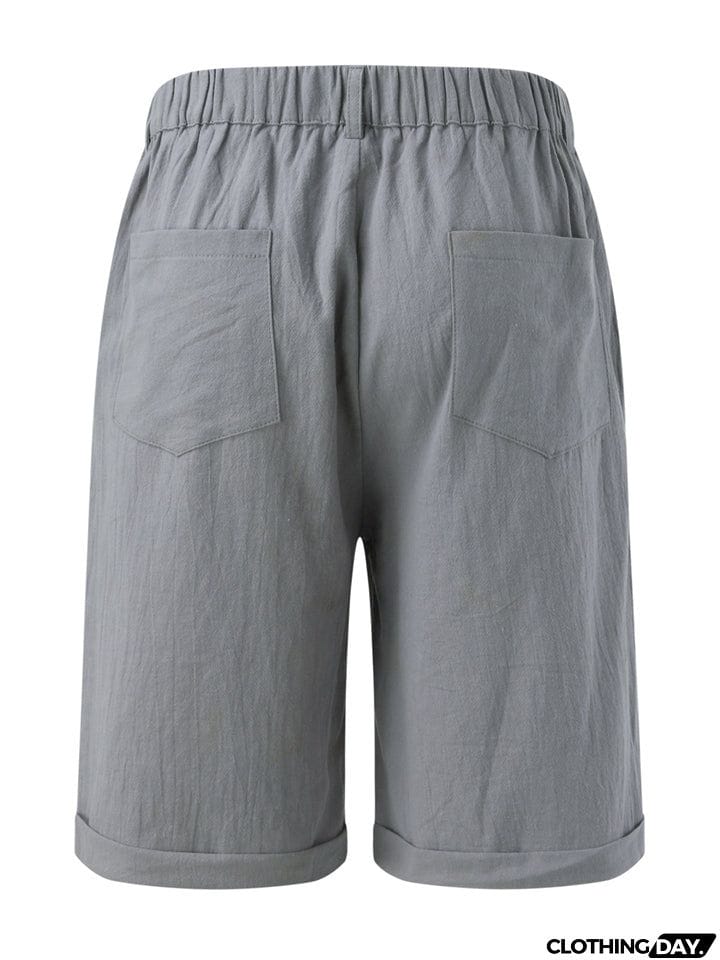 Classical Slim Fit Button Plain Shorts for Male