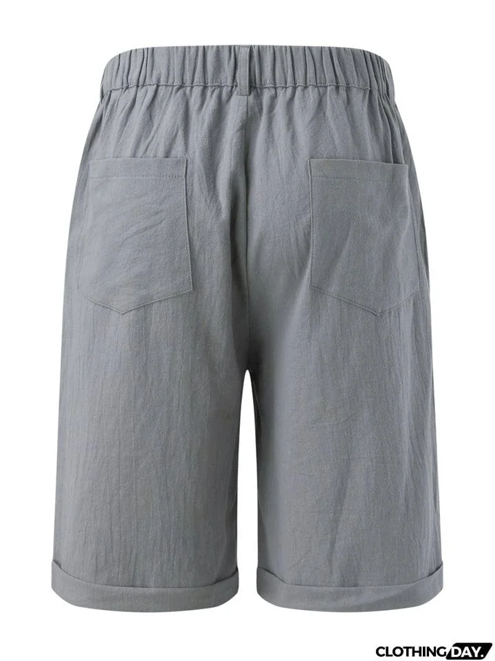 Classical Slim Fit Button Plain Shorts for Male