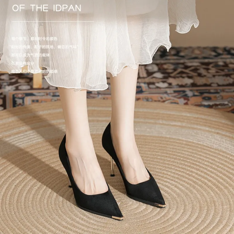 Breakj Breakj Single-Shoe Black Tip High-Heeled Women's Fine Heel New Temperament Professional Business Commuter Women's Shoes