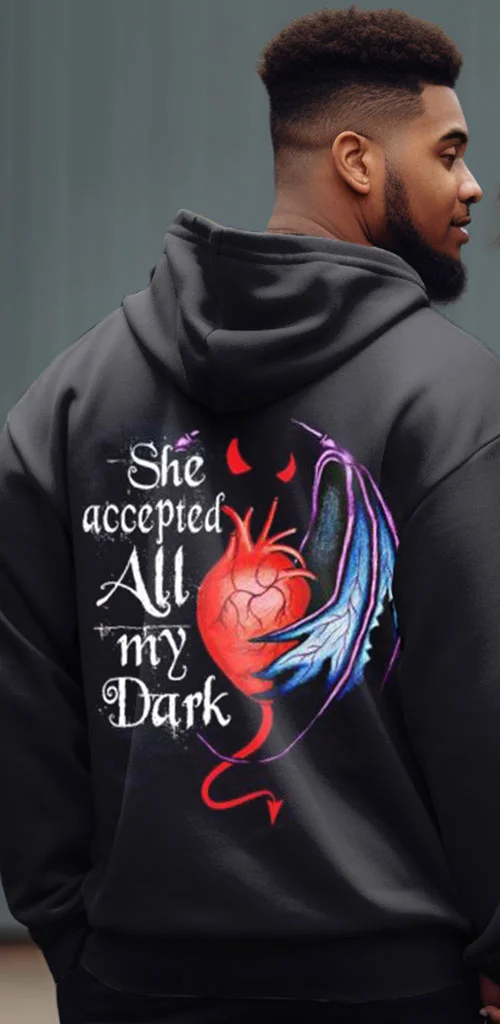 Couple's Plus Size Personalized He Sees All My Light She Accepted All My Dark Matching Shirts For Couples Long Sleeve Hoodie