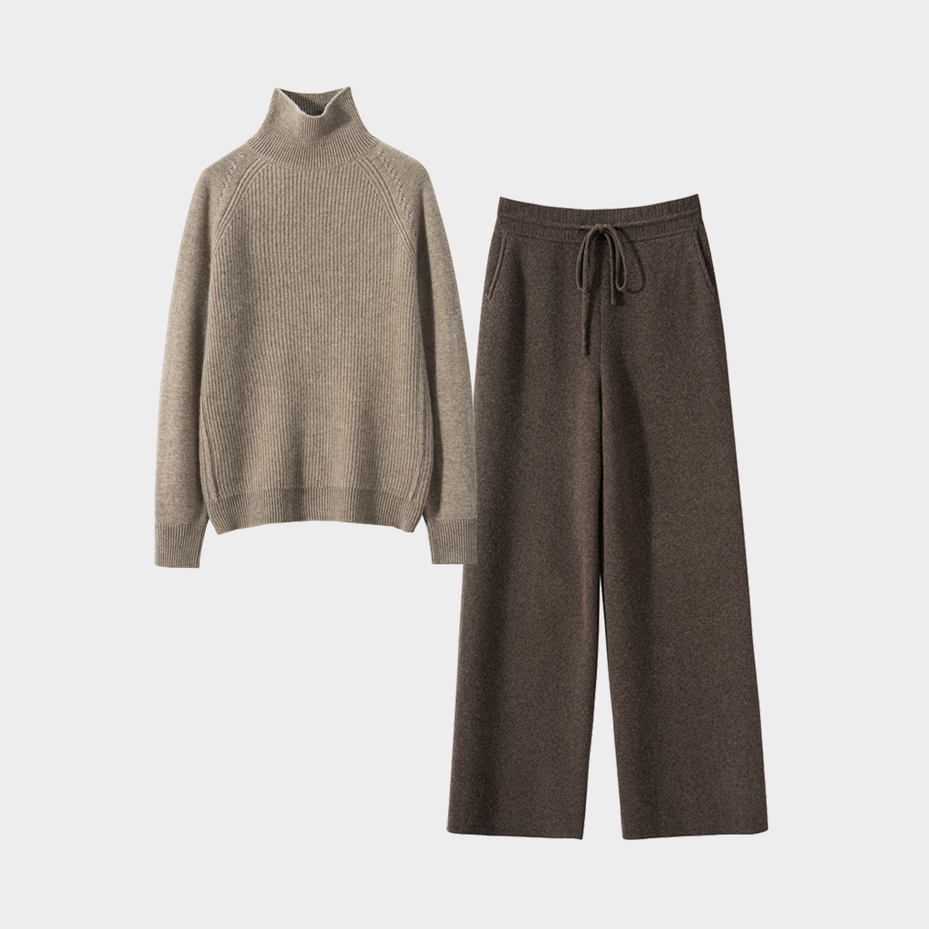 Women's High-Neck Cashmere Sweater and Pants Set | Casual Outfit REAL SILK LIFE